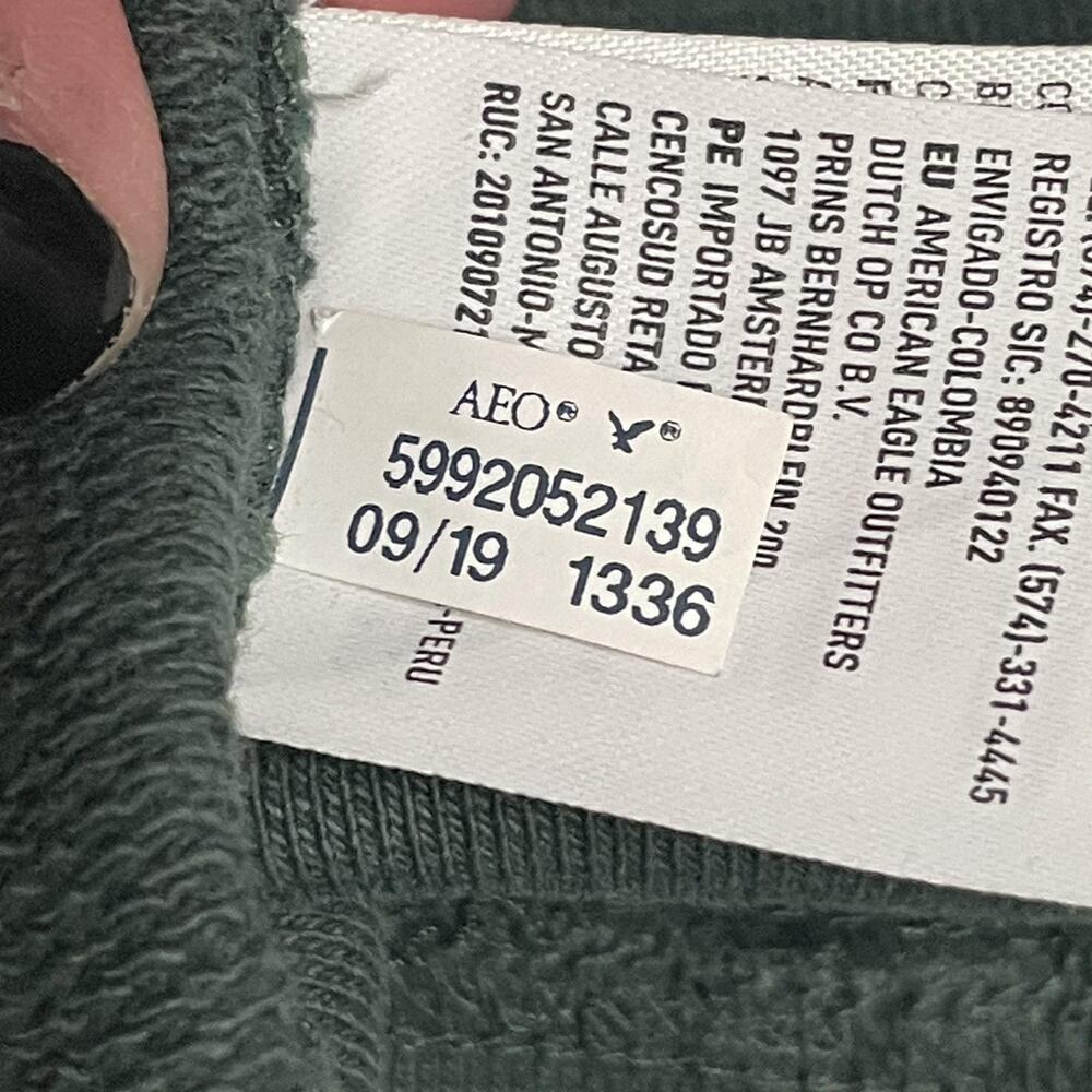 American Eagle Sweatshirt Mens M Green Pullover Fleece Crewneck Pockets Logo - Picture 6 of 12